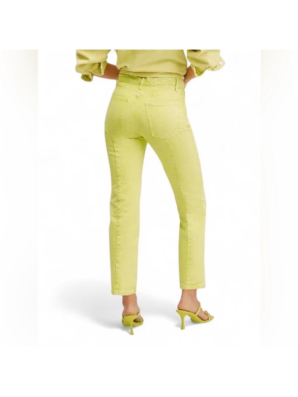 Mango High-Rise Ankle Jeans in Lime Green